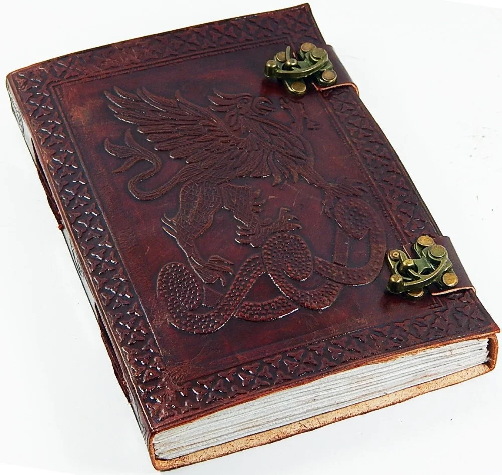 Genuine Celtic Fighting Griffin Leather Journal Lock Sketch Book Vintage Embossed Handmade Paper Cover Gift Diary