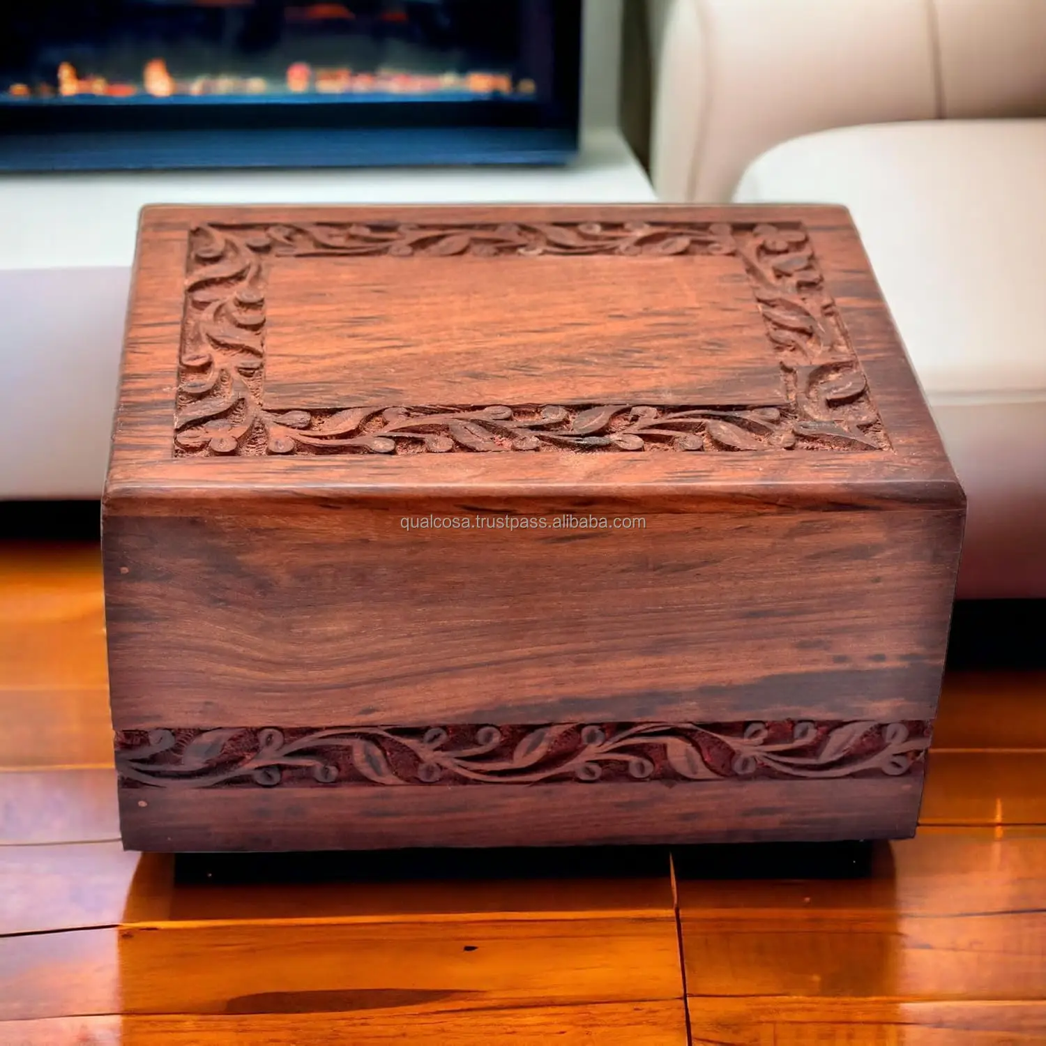 Set of 3 Border Engraved Rosewood Cremation Urns for Human Ashes & Pets Nested Packing Fits Funeral Cremation And Pet Cremations