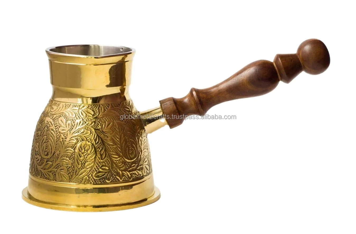 Handmade Ottoman Brass/Copper Cezve Turkish Coffee Pot Glass Set Classic Greek Arabic Coffee Maker Handle Jezve Ibrik Briki