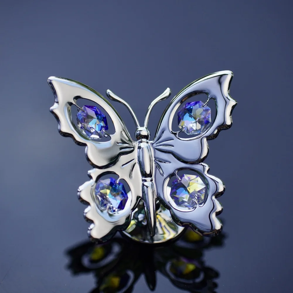 Chrome Butterfly Ornament Figurine Keepsake Bohemia Crystals Wedding Gifts Bomboniere Home Decoration