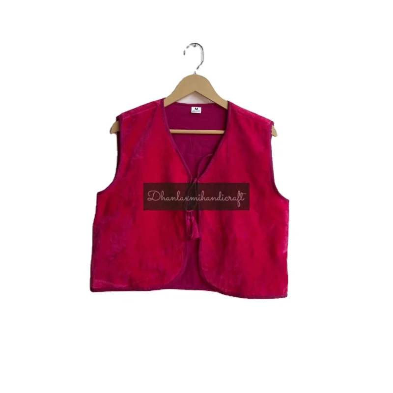 Handmade Solid Color Cotton Velvet Tassel Vest with Logo Unisex Outer Wear Casual Winter Coat for Men and Women