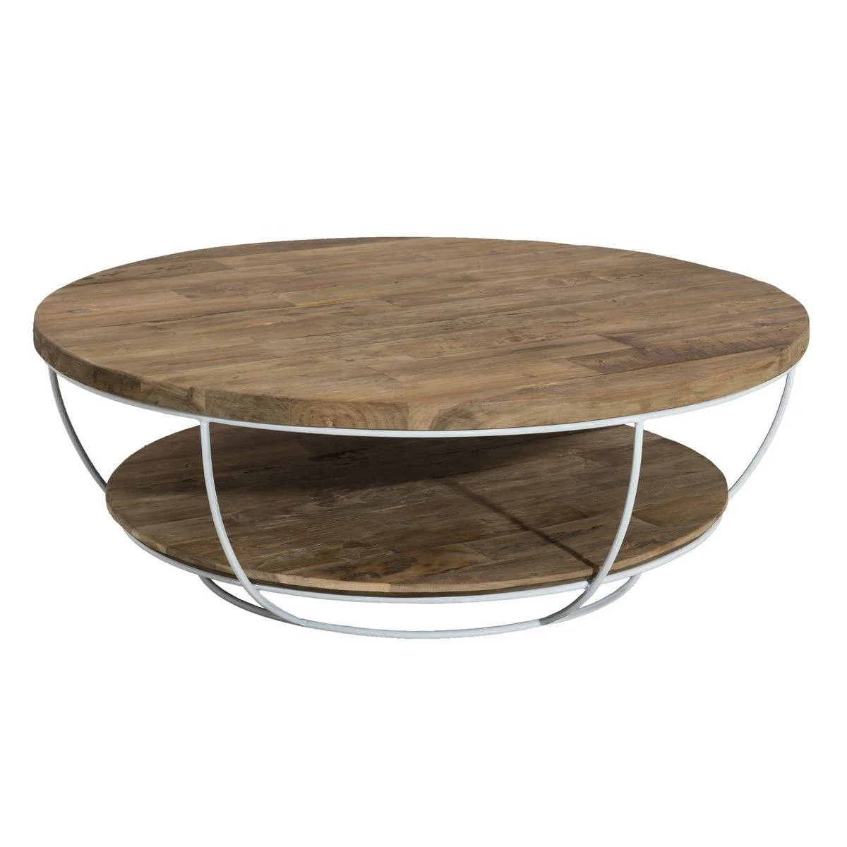 Промышленный винтажный круглый журнальный столик с полкой Jodhpur, журнальный столик из переработанного дерева, индийский круглый журнальный столик из массива дерева и железа