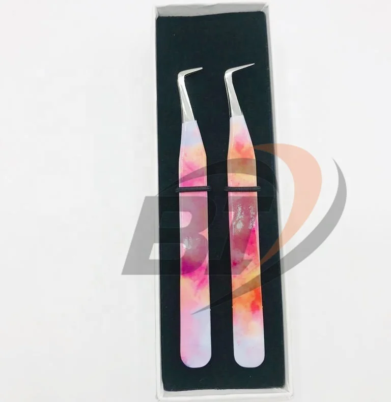 Custom Logo Slim Boot 90 Degree Sustainable Steel Eyelash Extension Tweezers Pointed Tip Type for Beauty Use