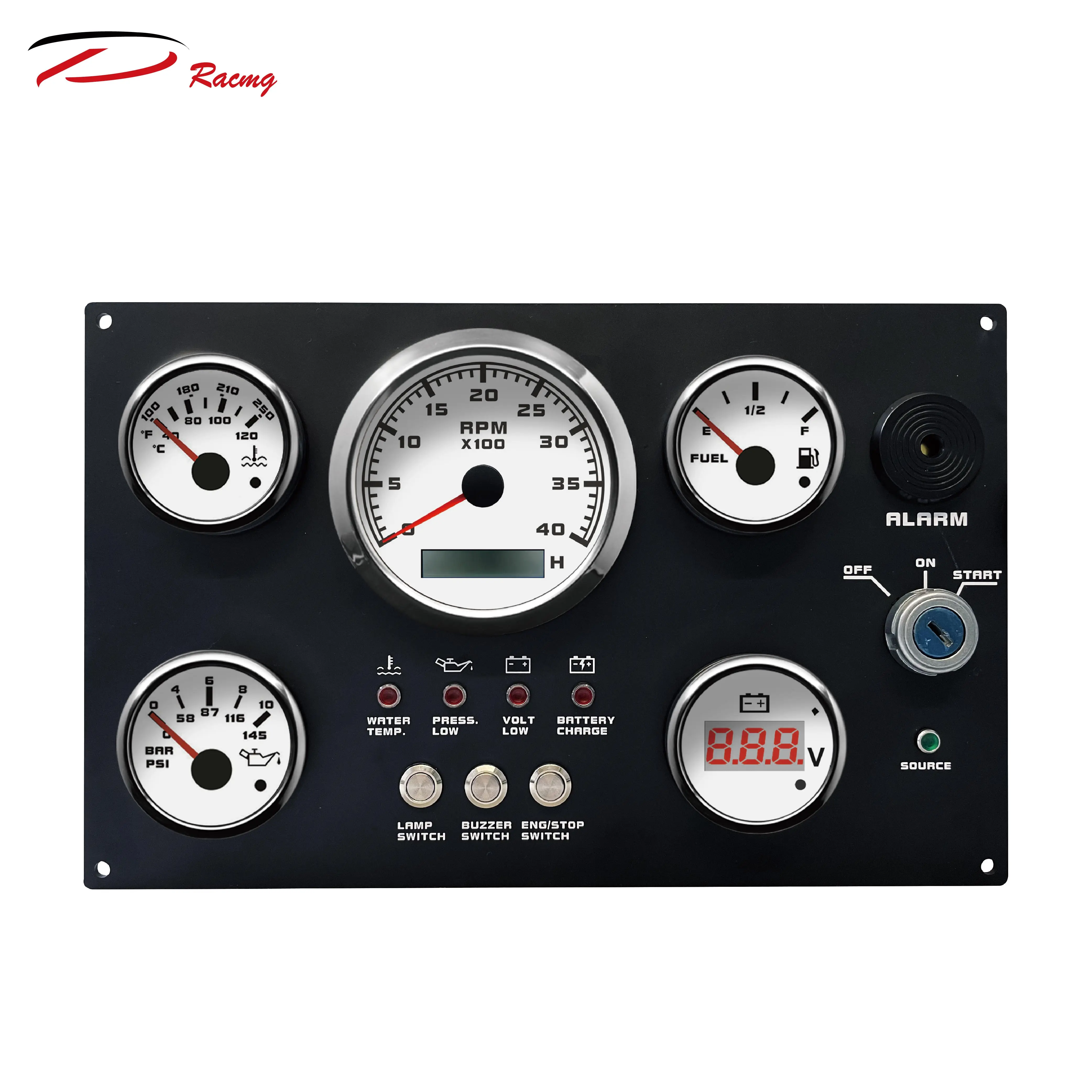 85mm Engine Instrument Gauge Meter Panel 5 Gauges Panel Set White Faceplate Red LED 12V 24V Marine Boats With Sensors