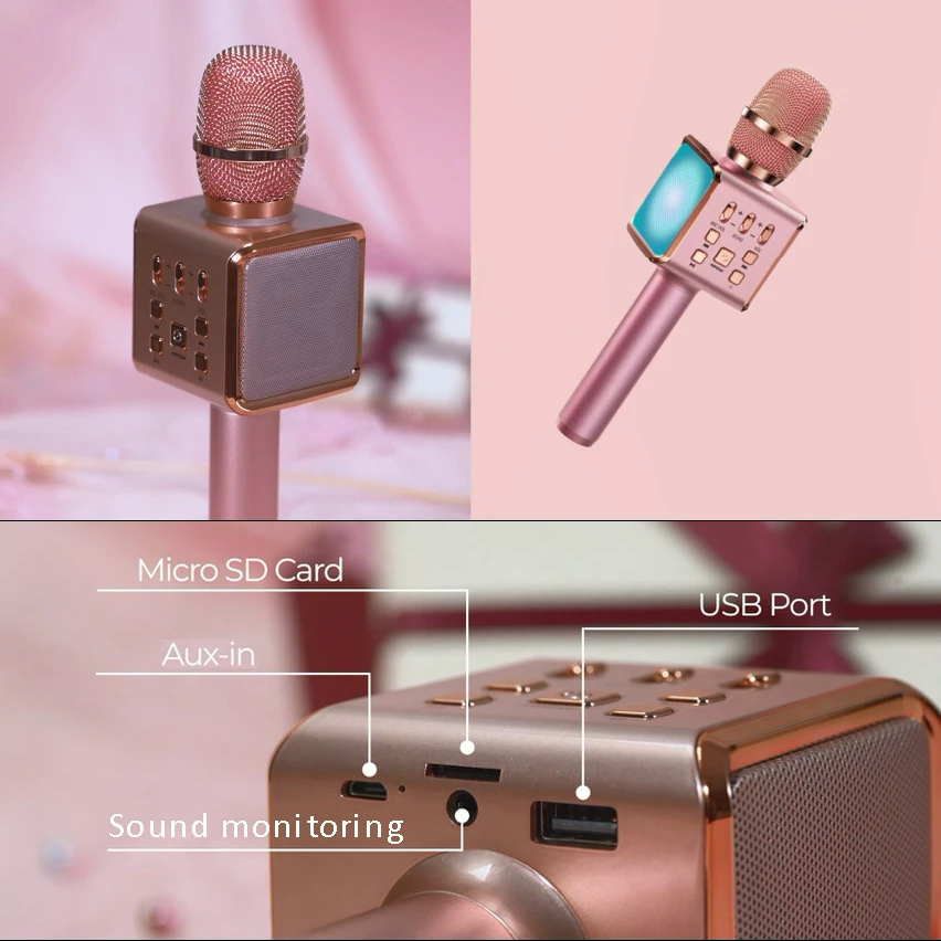 Customized Karaoke Microphone Blue-tooth Portable Wireless Home Party Singing Machine Speaker Record for Kids Microfon