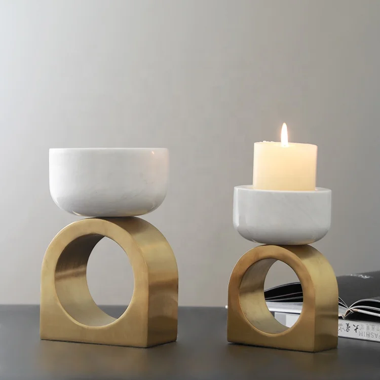 Модный дизайнерский подсвечник из твердого мрамора с металлическим основанием для украшения дома