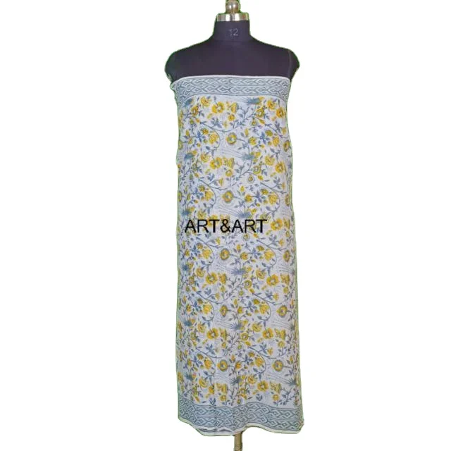 Bohemian Stylish Bikini Cover Indian Handmade Block Floral Print Pario Cover Up Women Beach Wear Sarong Neck Scarf Beach Cover