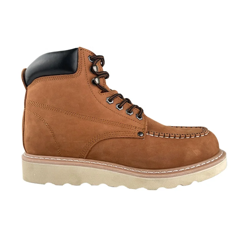 New Style Fashion Mens Patent leather Brown Shoes Oil Field Industrial 6Inch Nubuck Leather Men Made Goodyear   Welt Safety Boot