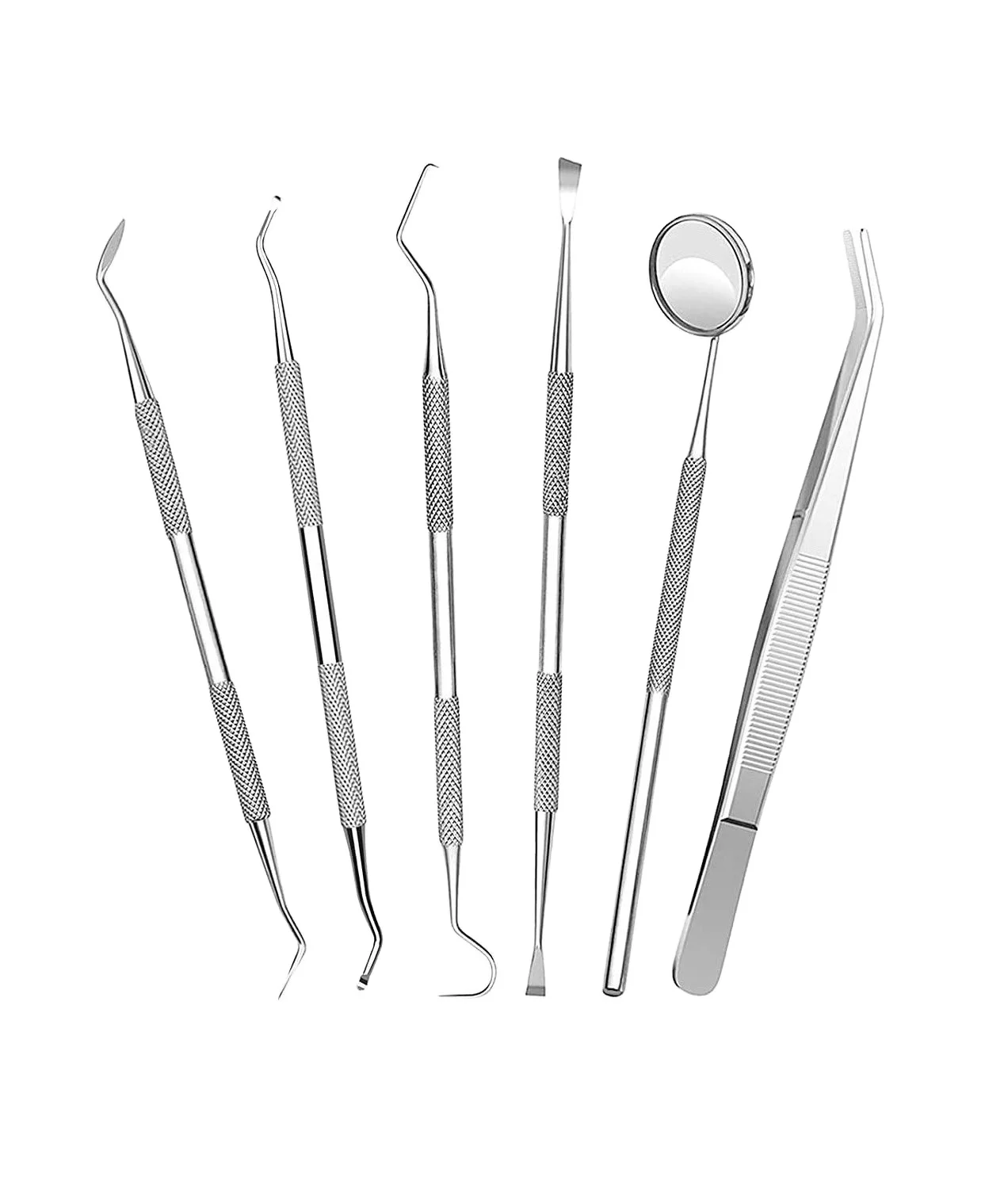 dental tools 6 pack dental picks teeth cleaning oral care kit stainless steel calculus plaque remover hygiene set dental mirror
