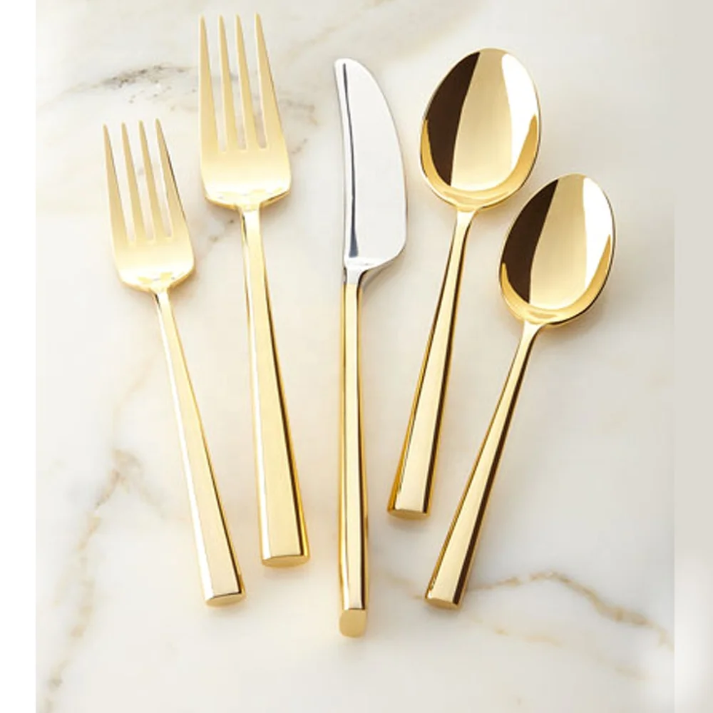 Matte Gold Embossed Diamond Cut Design Handle Handmade Cutlery Tableware Set Royal Dining