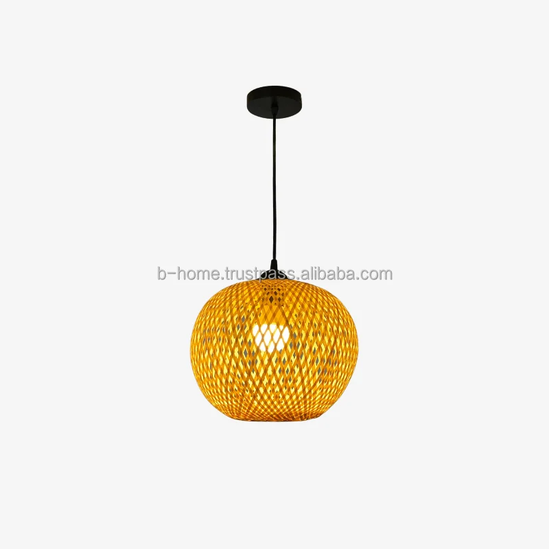 Pendant Light Hanging Lights  Boho Dimmable, Bamboo handicraft Lamp Shade, Plug in Ceiling Light Fixture for Living Room Bedroom