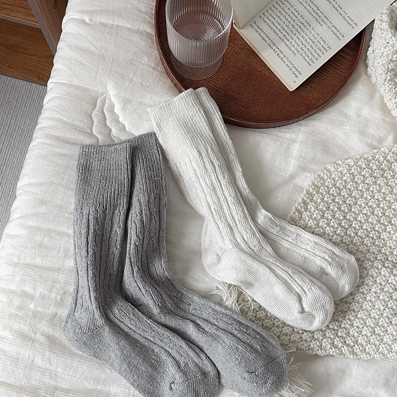 Winter Pure Color Thick Warm Wool Women Stockings knitted wool thick socks