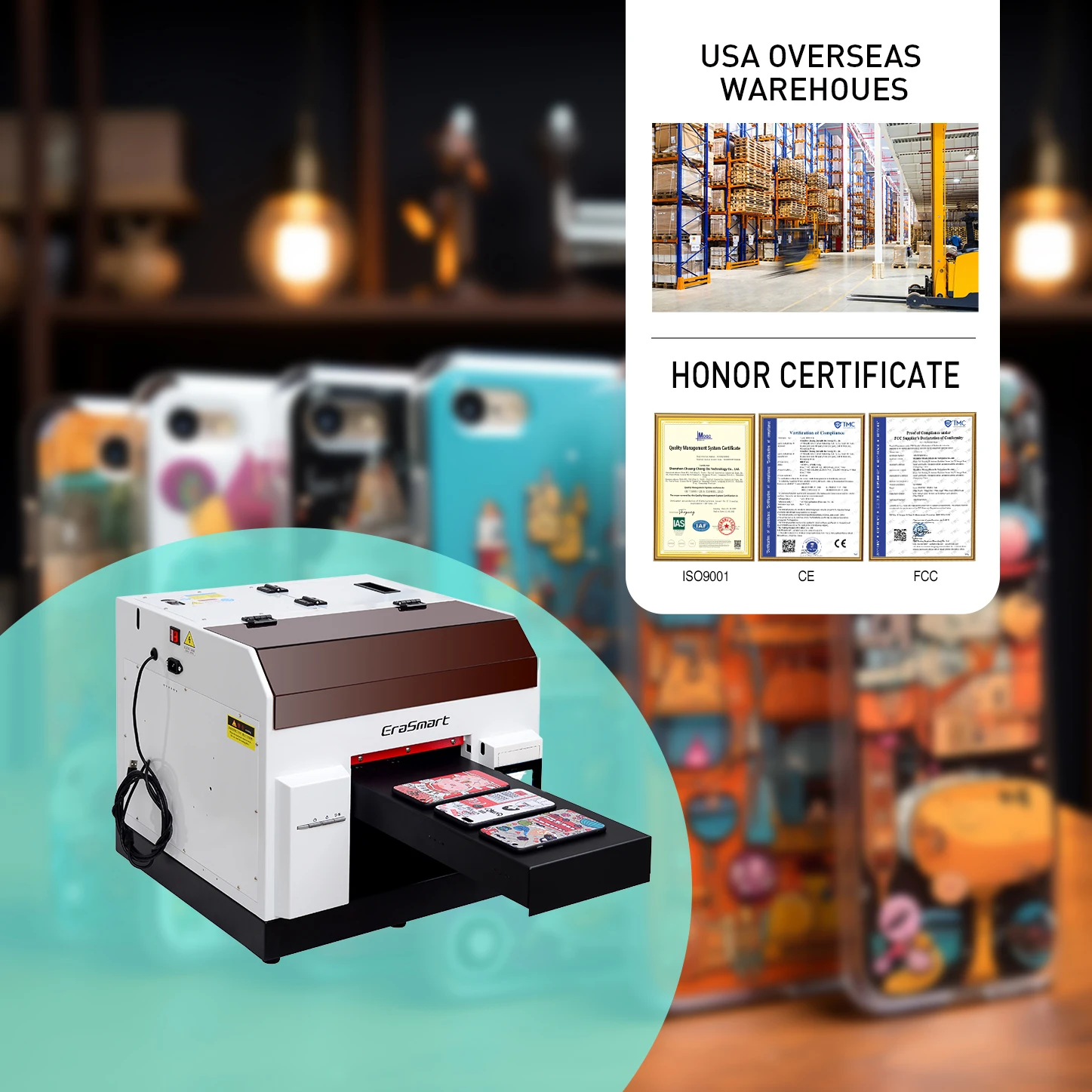 Erasmart Hot selling a4 Custom Printer flatbed printer phone case printing machine PVC glass leather metal plastic a4 uv printer