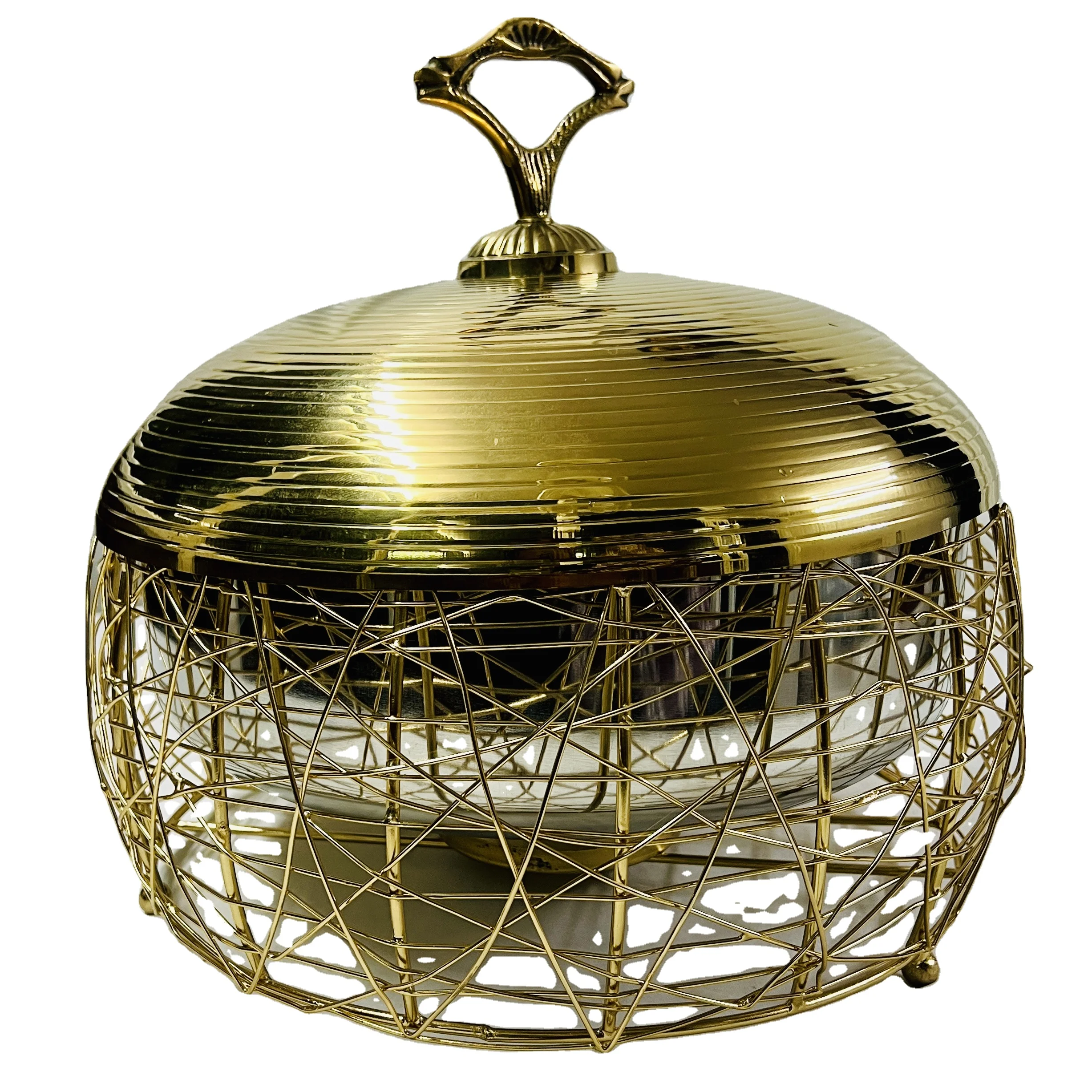 Modern Design Gold Color Metal Dinnerware Casserole in steel with lid chafing Induction Compatible High Quality Wired Hot Pot