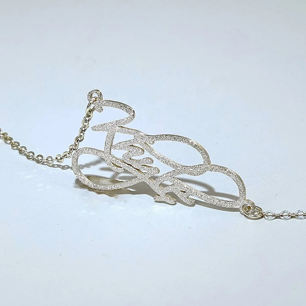 Ожерелье из серебра 925 пробы с бриллиантовой пудрой и надписью