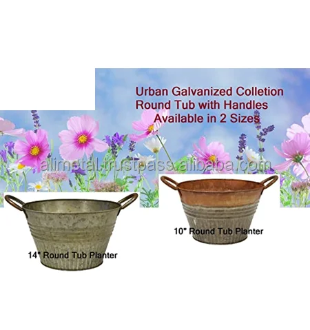 Garden flower pots and planters Round Tub Aged Nickel for enhance yours garden decorations Customizable