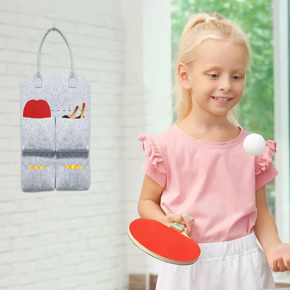 custom Wall Mount Organizer felt Ping Pong Storage Rack Table Tennis Racket Holder Storage Hanging Bag