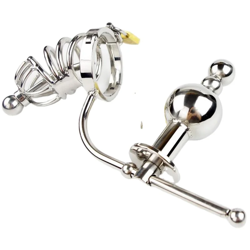 Steel Bdsm Bondage Chastity  Penis Lock With Anal Plug