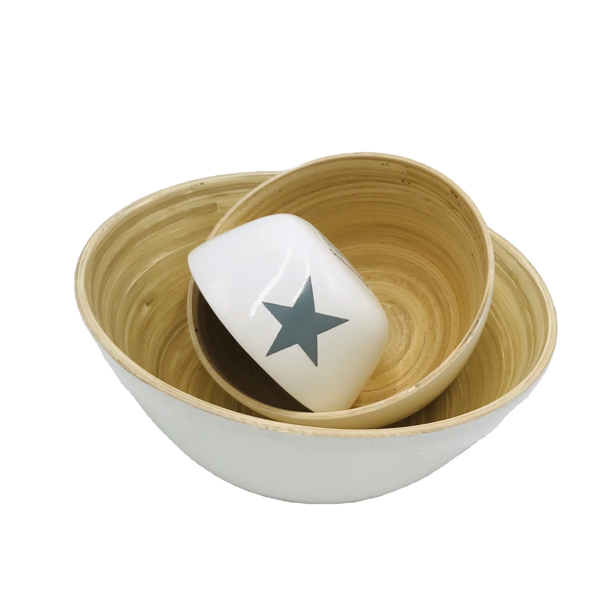 100% Natural Bamboo Soup Bowl Large Reusable Tableware Eco-Friendly round Dish with Plastic Ceramic Material Made in Vietnam