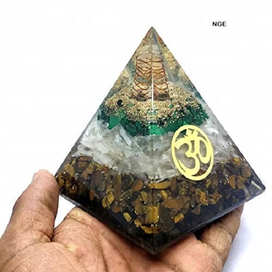 Пирамида ОРГОН с тигровым глазом малахит и селенит драгоценный камень религиозным символом Ом пирамида оргонита для лечения