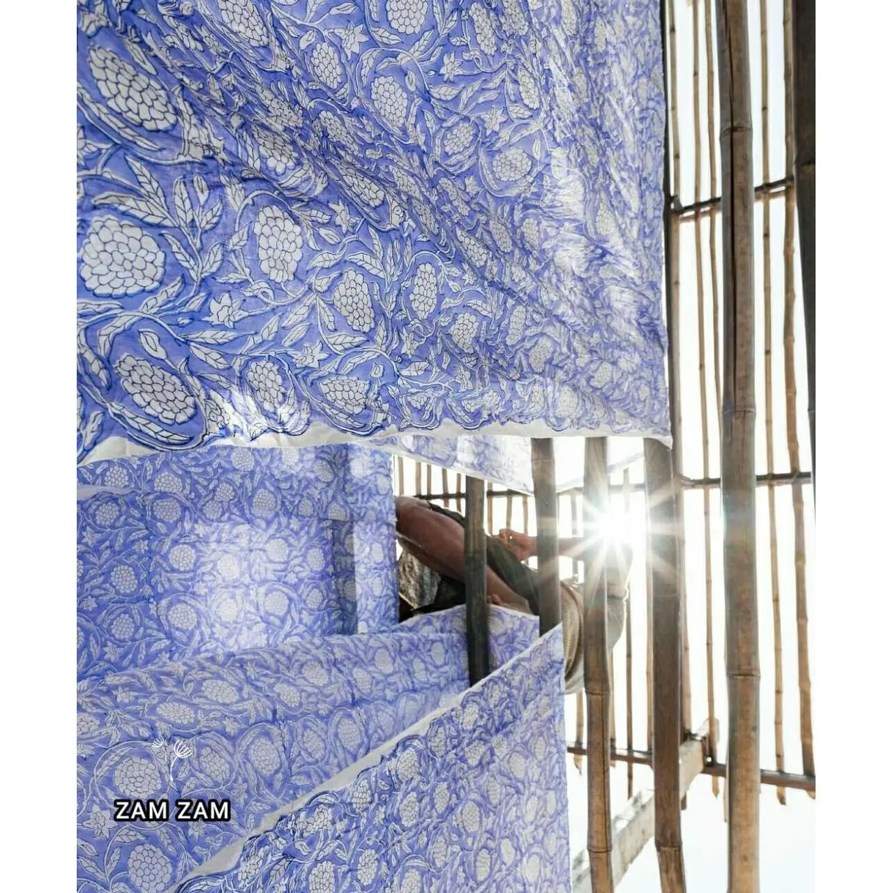 Tissu pur coton bleu imprimé цветочный fait Основной блок 10 ярдов Inde