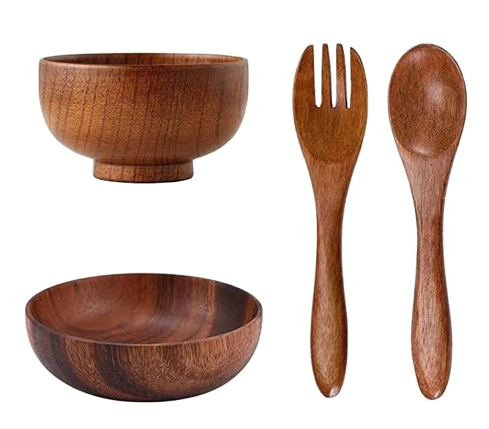 Wholesale Natural Health Reusable Beautifully Shaped Large Acacia Wooden Salad Serving Bowl best quality