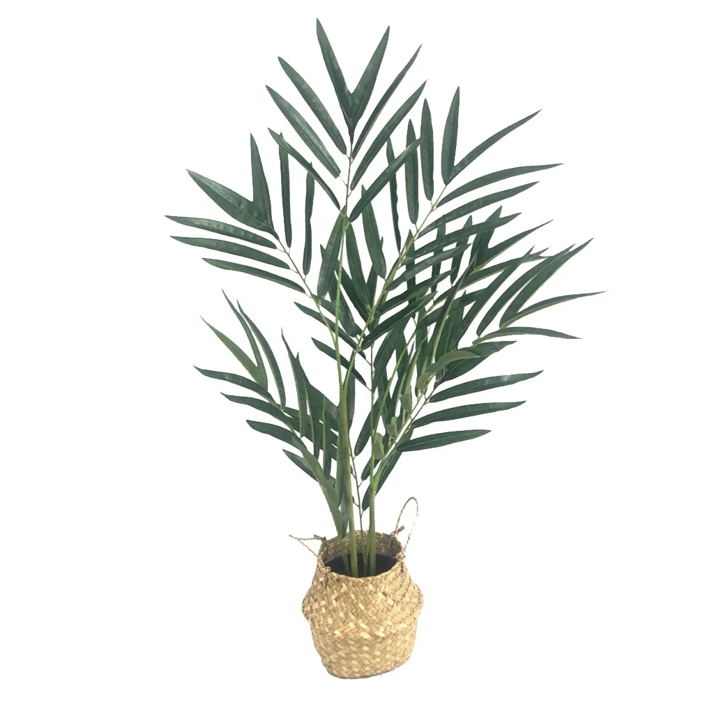 Wholesale Polyester Green indoor tropical medium palm tree leaves basket Cafes and Coffee Shop veranda home arrangements