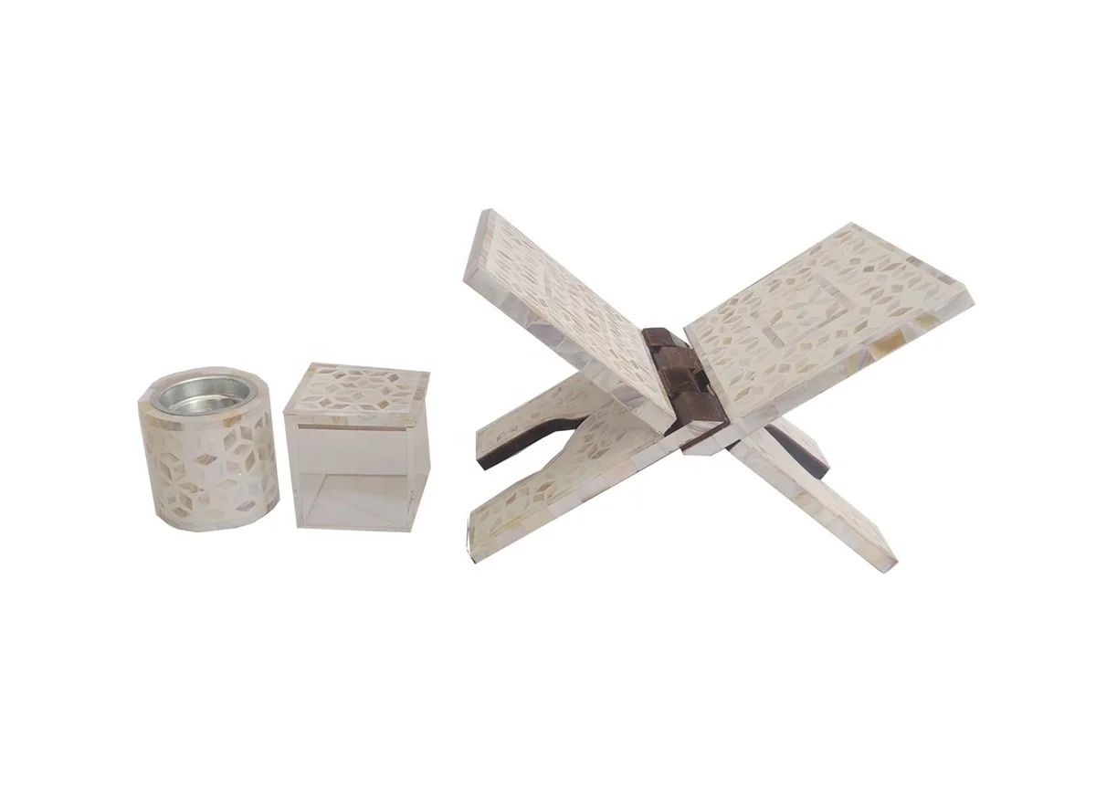 Arabic Ramadan Gift Wood Mother of Pearl Inlay Holy Quran Stand Mubkhar Bakhoor Burner Oud Burner Dubai muslim Censer Bone Inlay