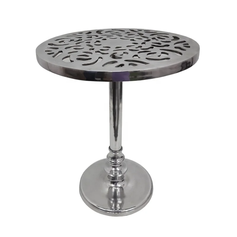 Antique Nickel Plated Aluminium And Marble White And Grey Color Elegant Room Decorative Round Shape Table