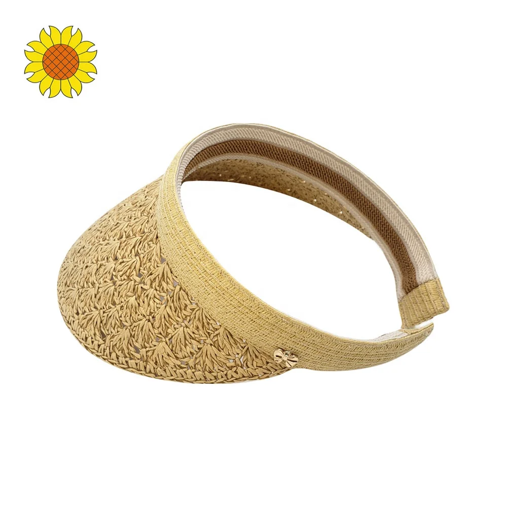 Красивый бумажный ручной крючком Женский солнцезащитный козырек шляпа из натурального волокна пляжный