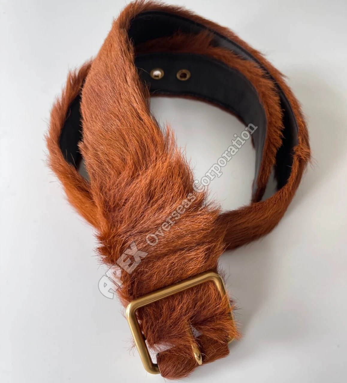 Real Leather and Faux Fur Fabric Material Belt Camel Brown Color Men Wide Waist Faux Fur Genuine leather belts from Pakistan