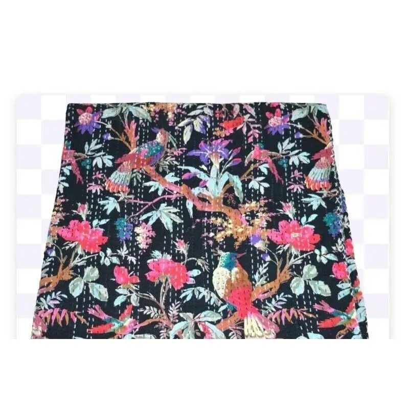 Птичий принт Kantha одеяло из хлопка индийское покрывало ручной работы постельное белье одеяло