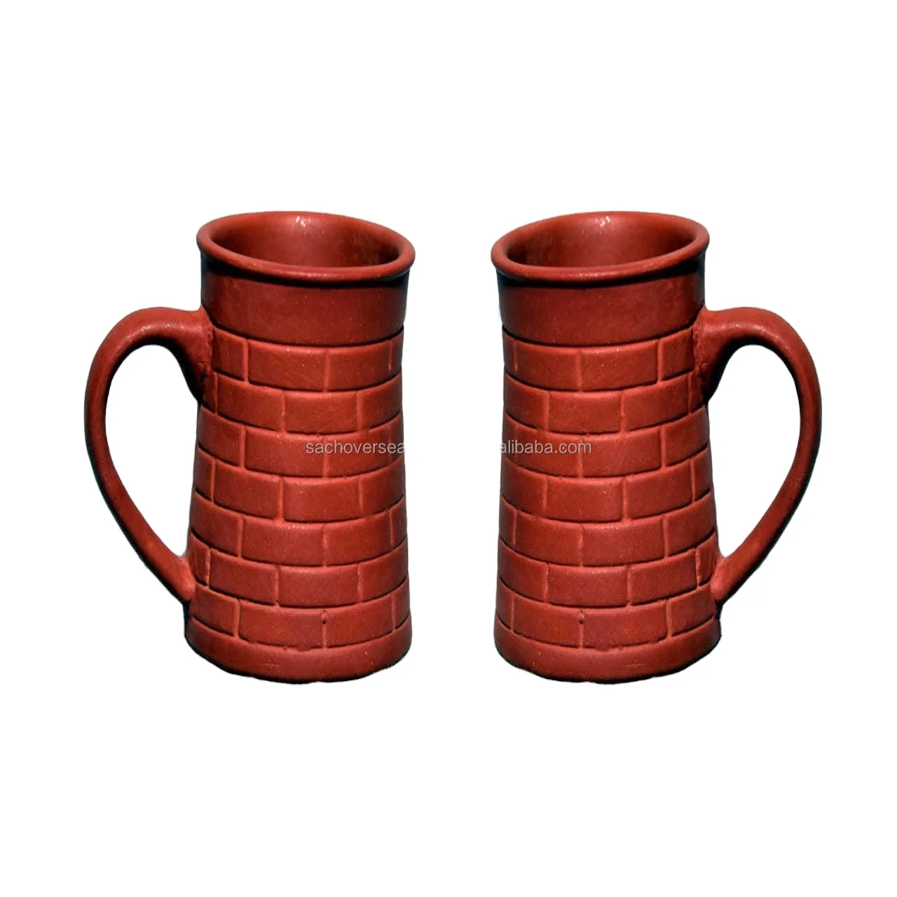Non Toxic Reusable Brick Design Traditional Indian Brown Mitti Oval Shaped Clay Coffee Mugs For Drinking Tea Coffee Milk Juice