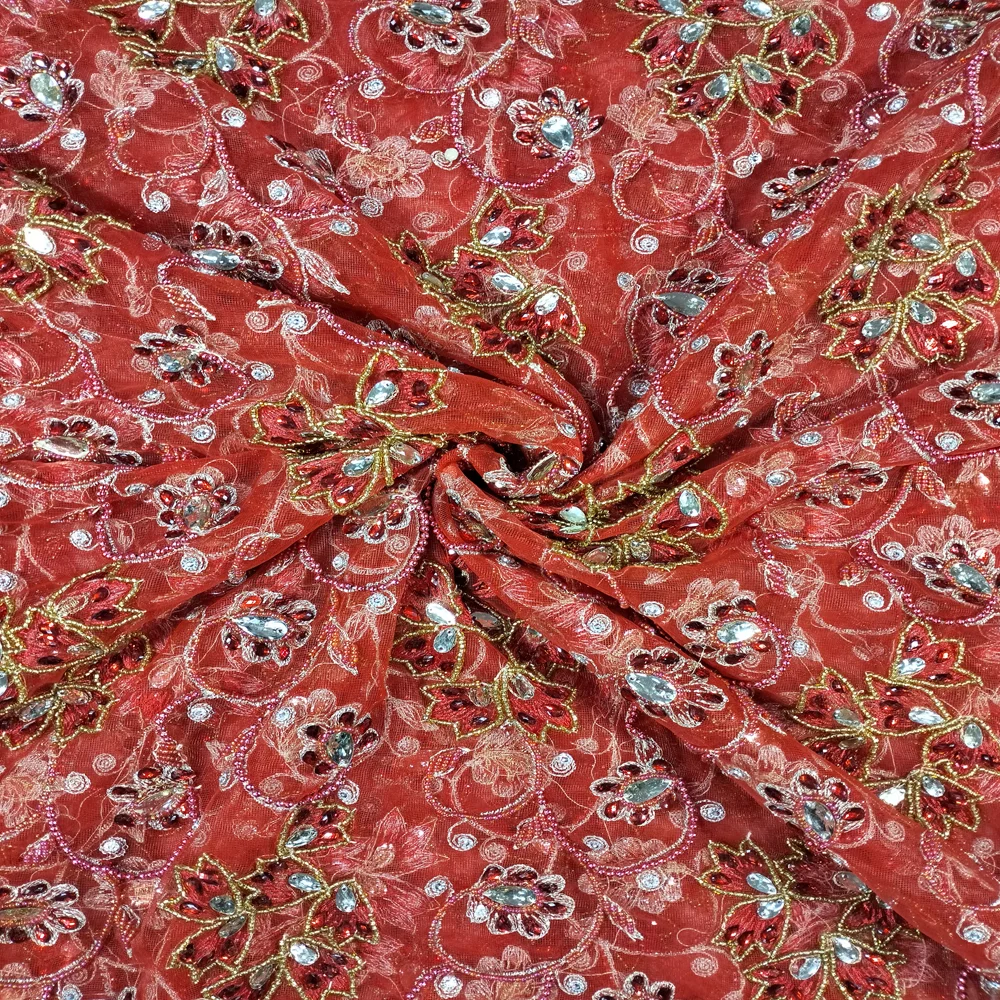 Best Wedding Bridal Dress Fabric High Quality Beaded lace 5Yards Embroidery Luxury French Tulle Mesh Lace Fabric For Women