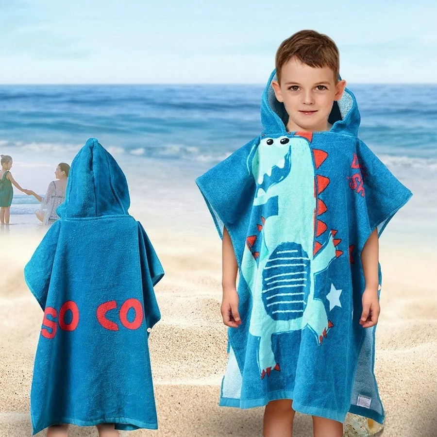 Factory Wholesale Custom Logo 100% Cotton Quick Dry Kid Hooded Sand Free Beach Towel Children Beach Bath Towel