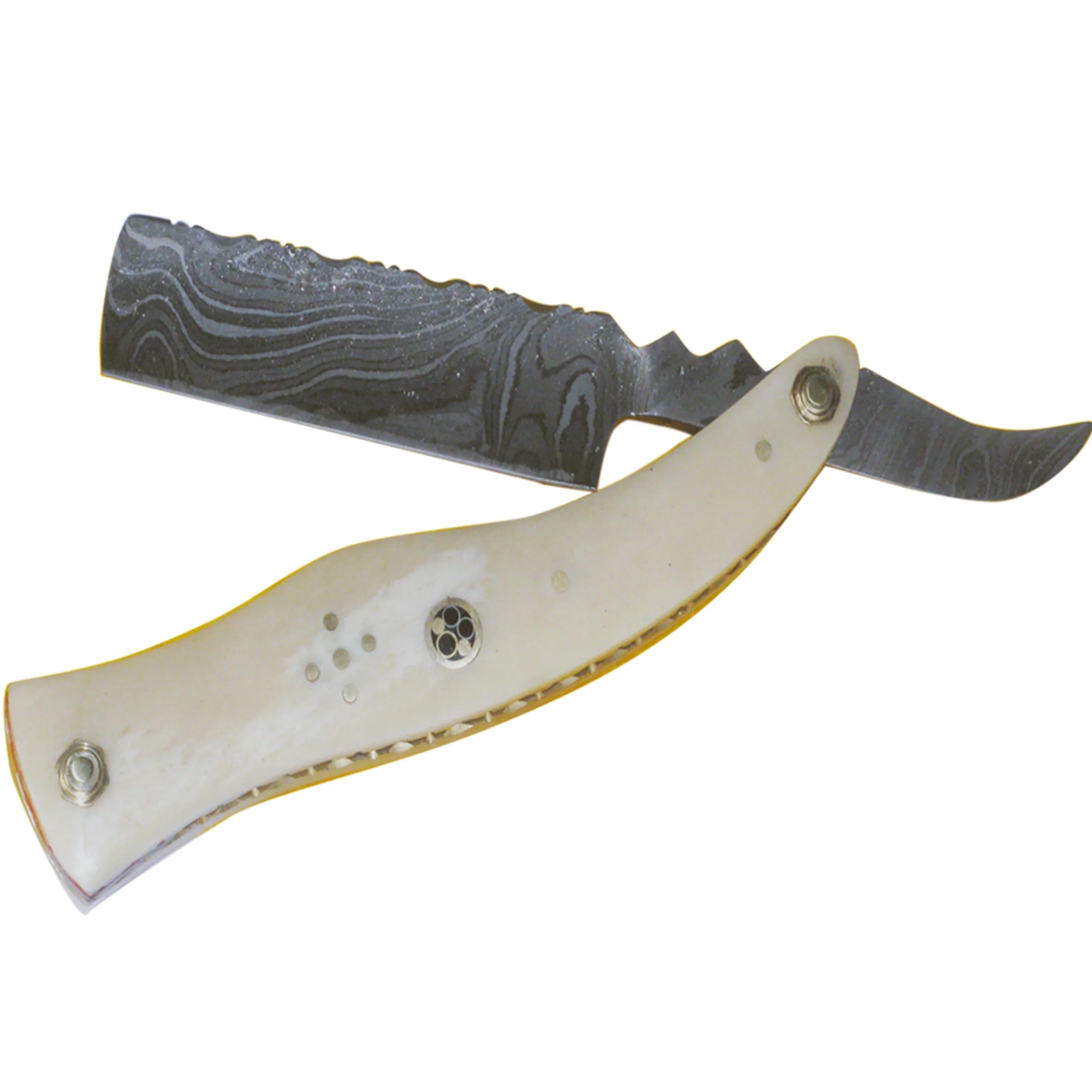 Damascus steel straight razor buffalo horn handle razor MACS RAZOR MSD-6