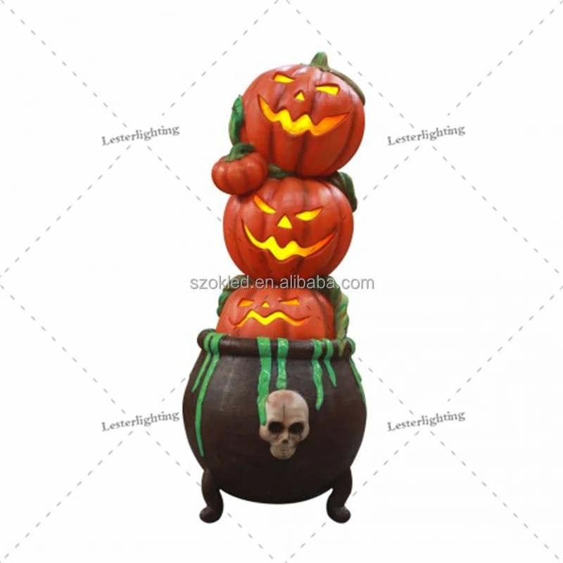 Pumpkins in Cauldron Pillar Mice Witch Pumpkin Bat Cat Duck Owl Tarantula Fiberglass Painted Witch Amusement Park Halloween