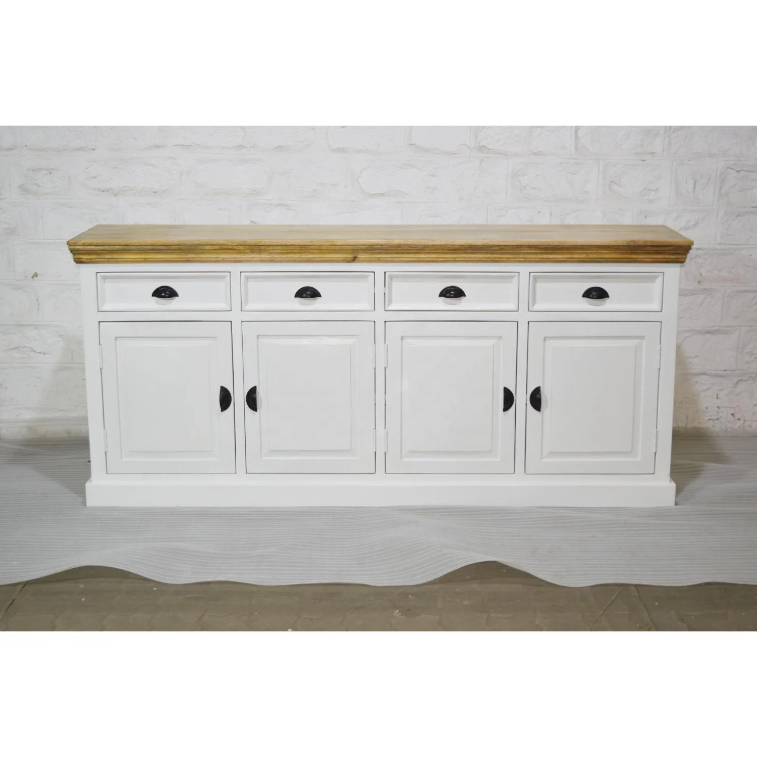 Classic French White & Brown Top Long Storage Drawer Sideboard for Kitchen Dining Living Room or Workshop