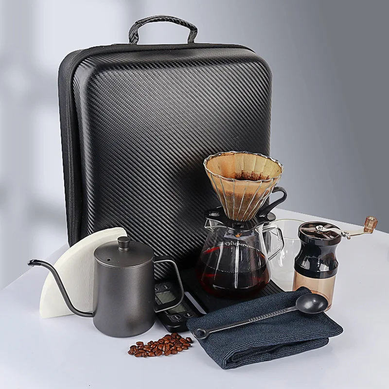 Premium Arabic Coffee Travel Set 9/12 Pieces Novelty Design Pour Kettle Manual Grinder Ceramic Drip V600 Coffee Maker Kit