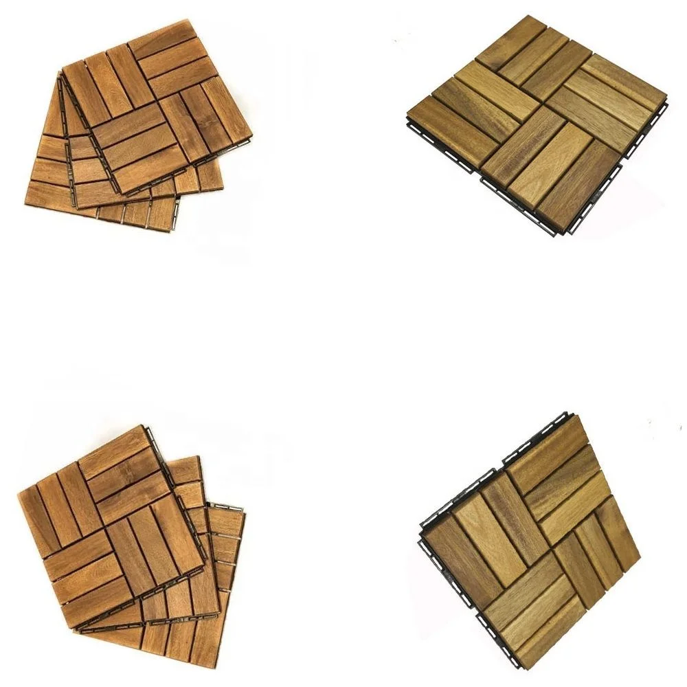 Acacia Wood Interlocking Deck Tiles, Plastic wood composite interlock deck tile or Plastic Decking Flooring Tiles B7057 (10000001164485)