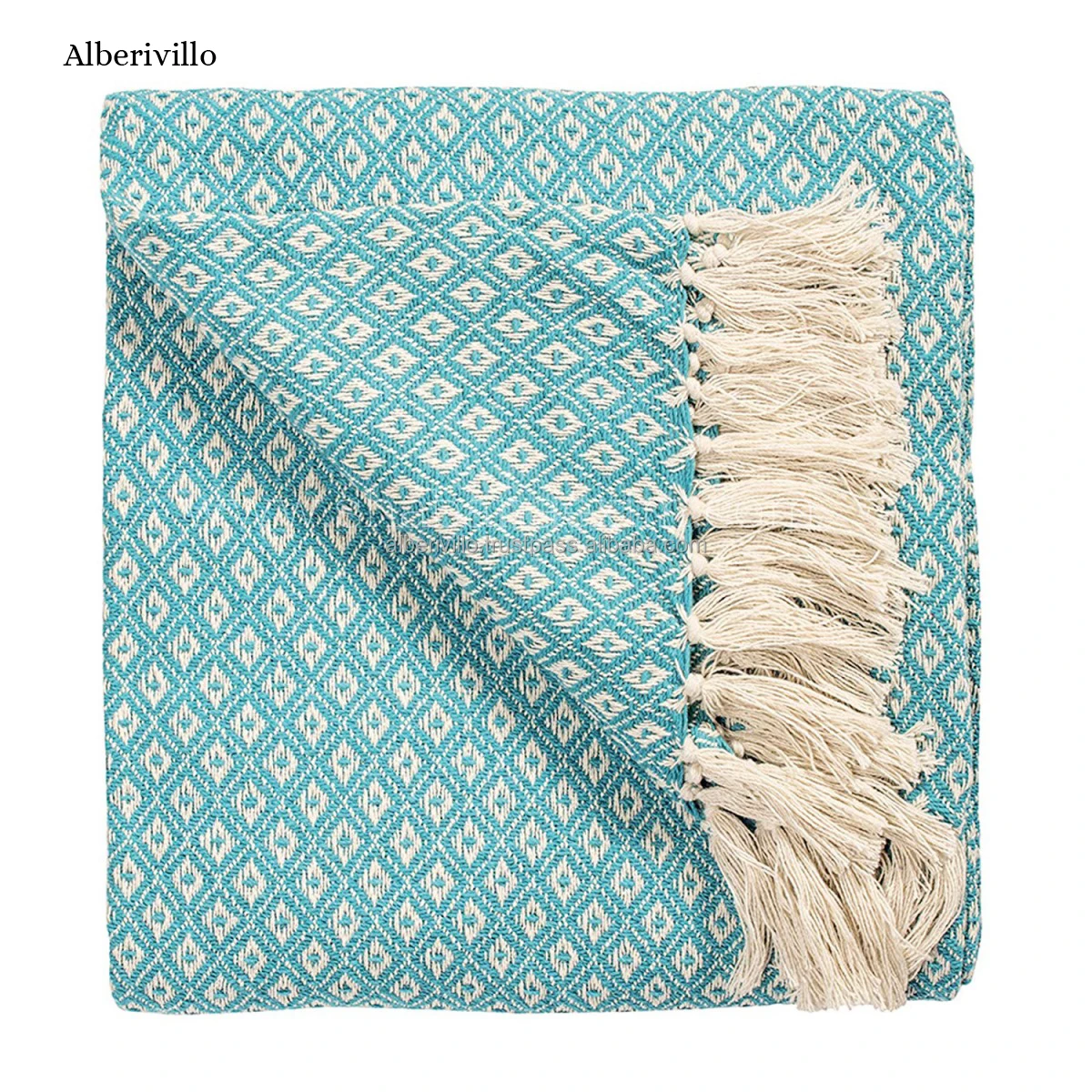 Eco-Friendly Woven Small Diamond Design Blue Soft Throw Blanket Decorative Cotton Warmer Throw Blanket Made in India