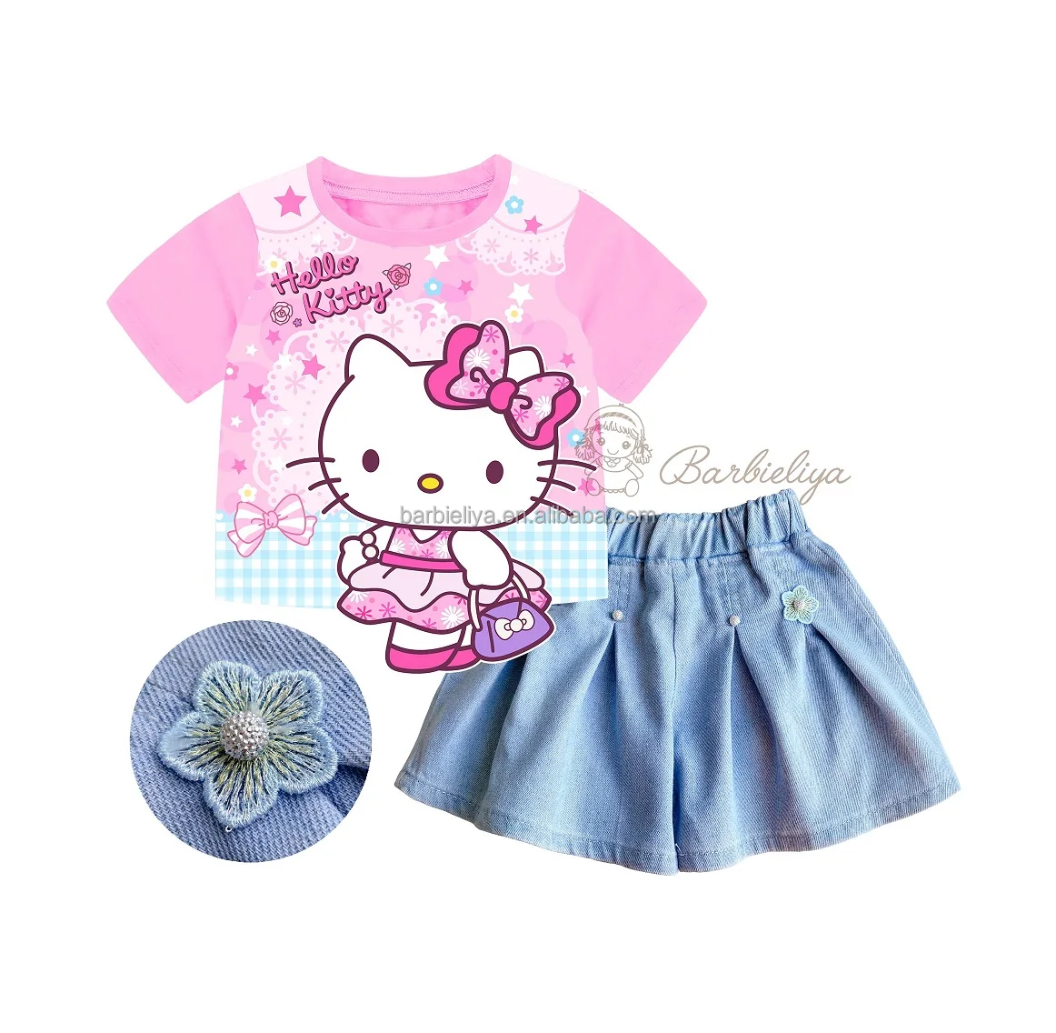 Barbieliya 2 pcs girls unicorn new design  top and pant denim set