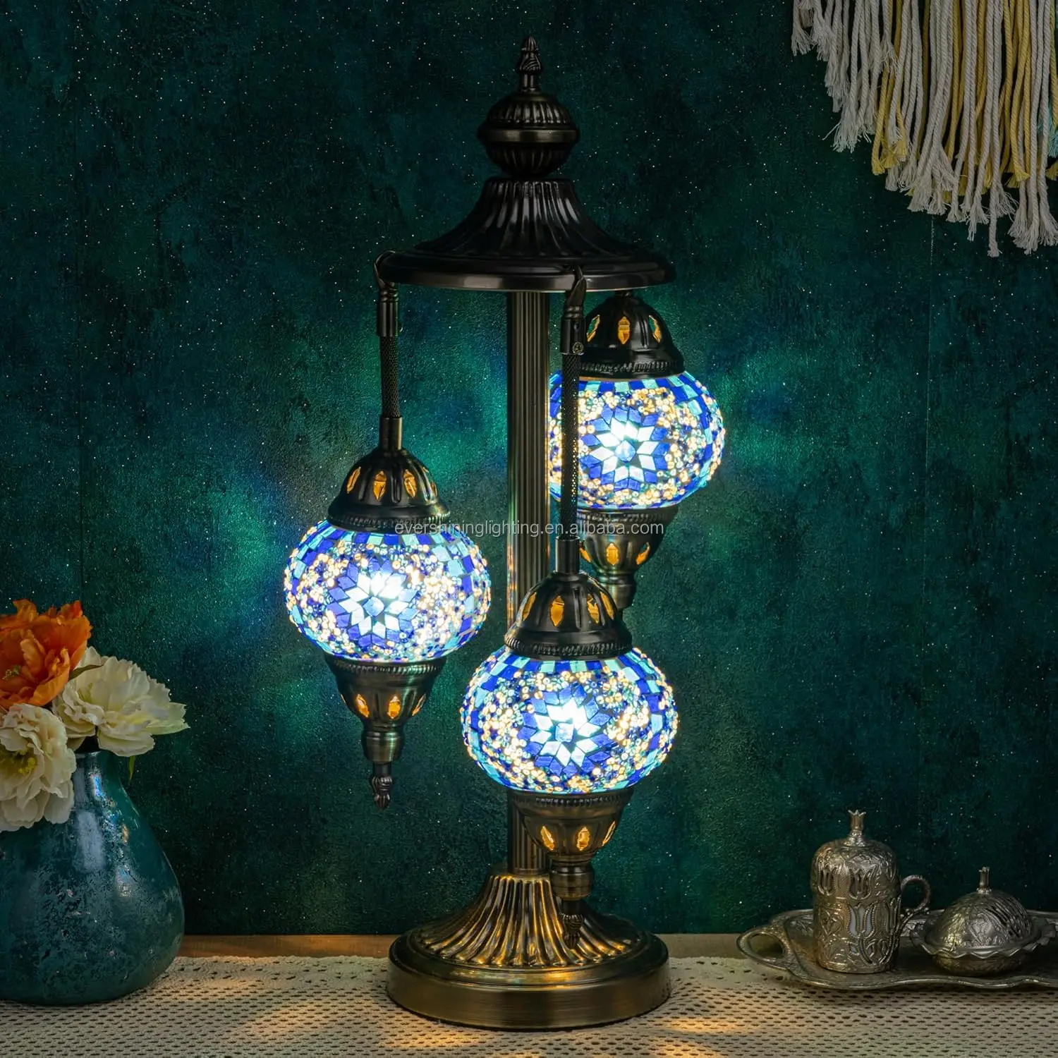 Marrakech handmade moroccan lamps 3 globe turkish mosaic glass table lamps