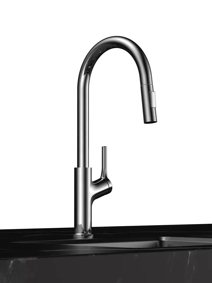 Supplier Deck Mounted Pull Down Spray Matt Black Stainless Steel Brass Kitchen Faucet