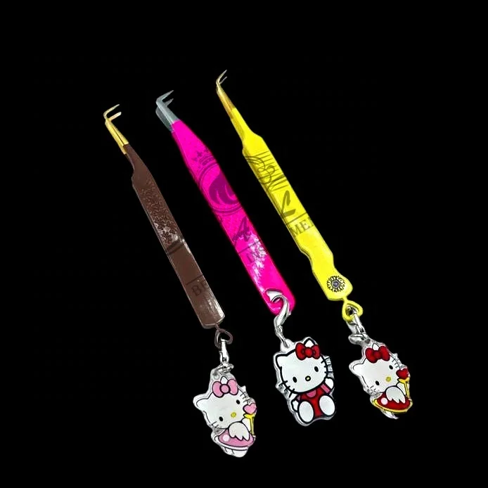 Lash Tweezer with Hello Kitty Keychains Heart Design Eyelash Extension Tweezer Fiber Tips Tweezers Eyelash Extension Supplies