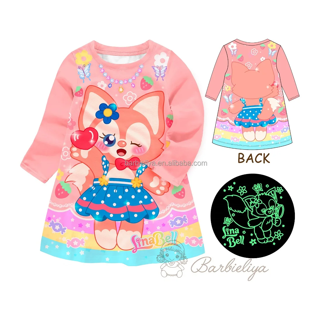 Barbieliya Lovely cute cartoon  1 pcs long sleeves Girls dress