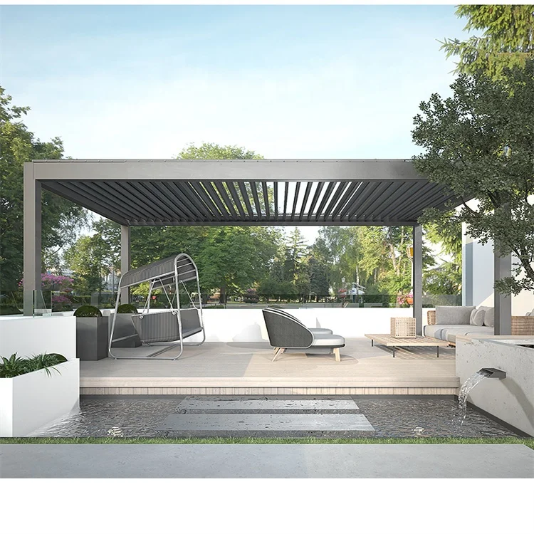 Metal Pavilion Pergola Electric Bioclimatic System Pergola Aluminum Garden Sun Shade For House Waterproof Pergola