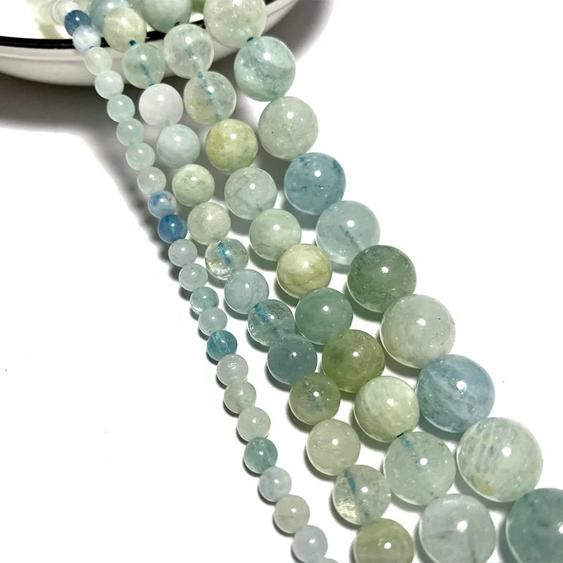 Wholesale Natural Blue Aquamarine Stone Gemstone Round Shape Beads For Jewelry Making Bracelet Necklace Pendants  for Men Women