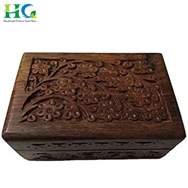 OHM design Wooden Box Decorative Gift/Wooden Dry Fruit Box with Hindu Ohm Design / Wooden Small Storage Box