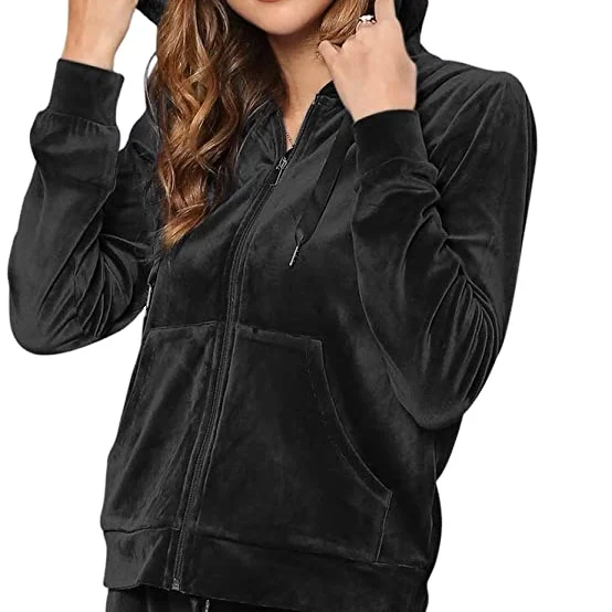 unisex men women velour suit velvet wholesale black color fitted jogging hoodie track suit
